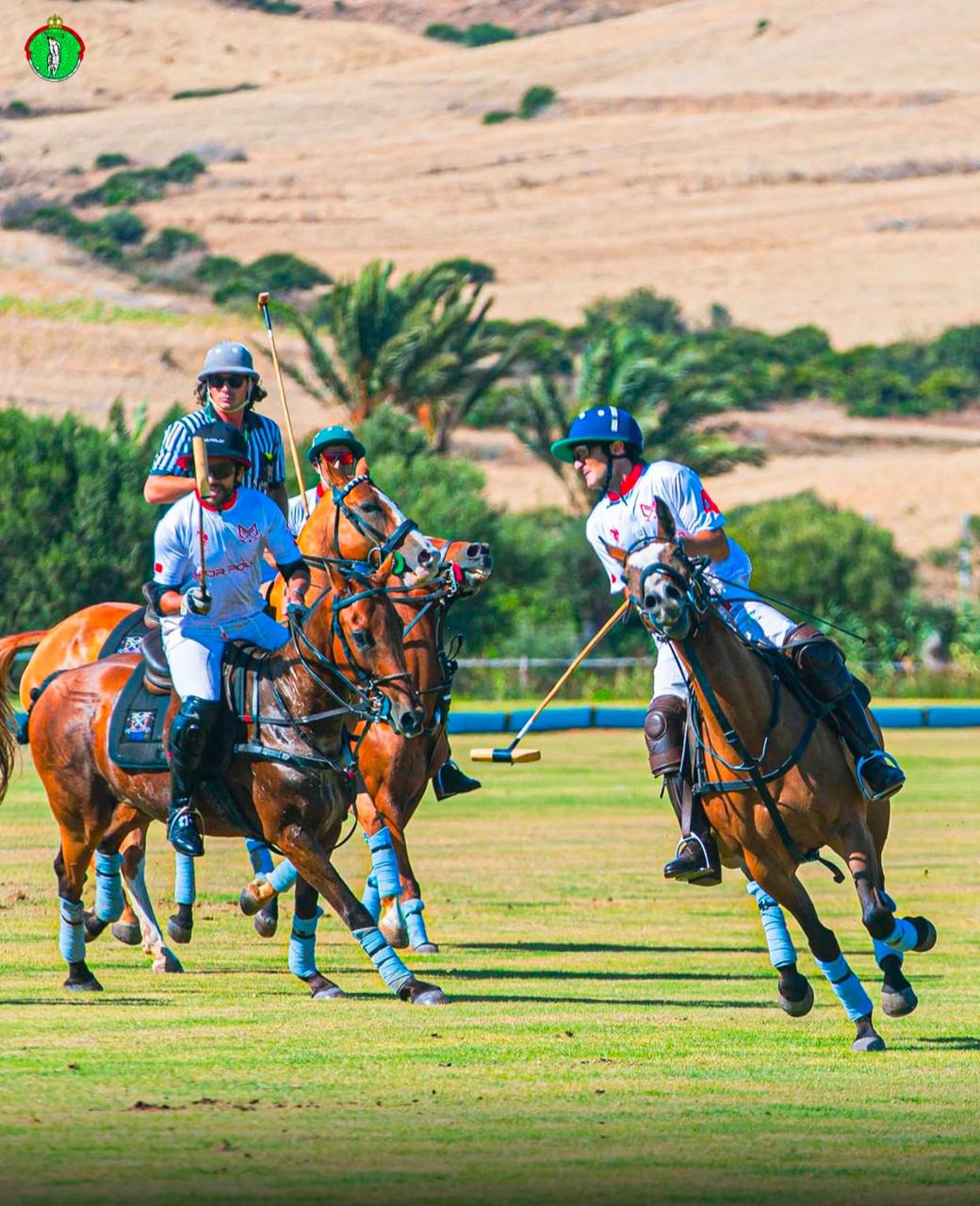 Polo players galloping in the Middle Atlas mountains